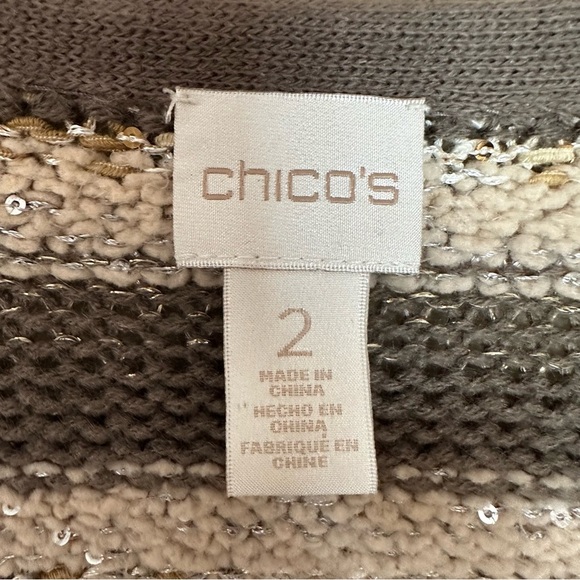 Chicos Women L $129 Embellished Wool Sweater Greta Cardigan Fringe Gold Sequin - Picture 12 of 14